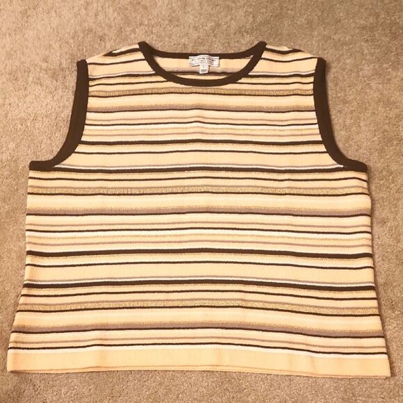 St. John Sport by Marie Gray Brown Tan & Yellow Striped Sleeveless Top Size L - Picture 1 of 9